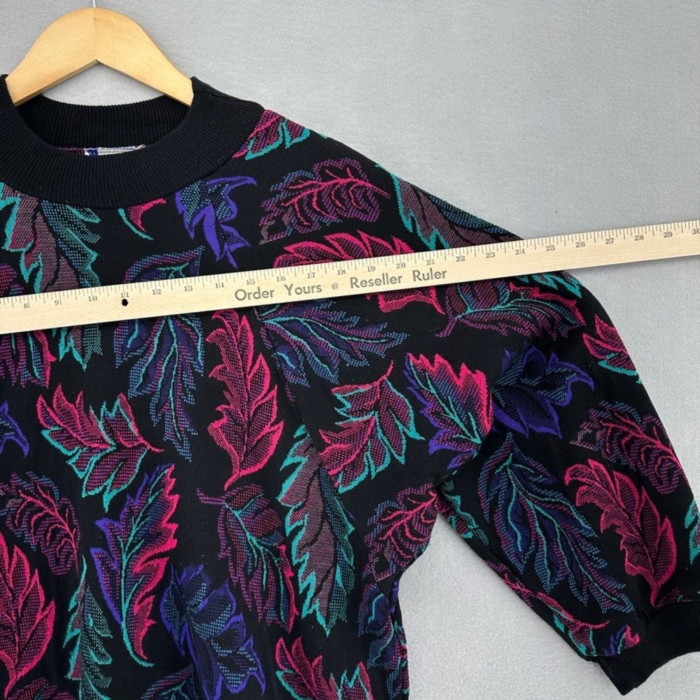 VTG 80s Cape Cod All Over Leaf Print Crewneck Sweatshirt Black Womens M Cosby - Picture 4 of 5